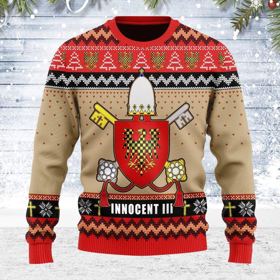 Pope Innocent III Coat of Arms Ugly Christmas Sweater - CustomsPig