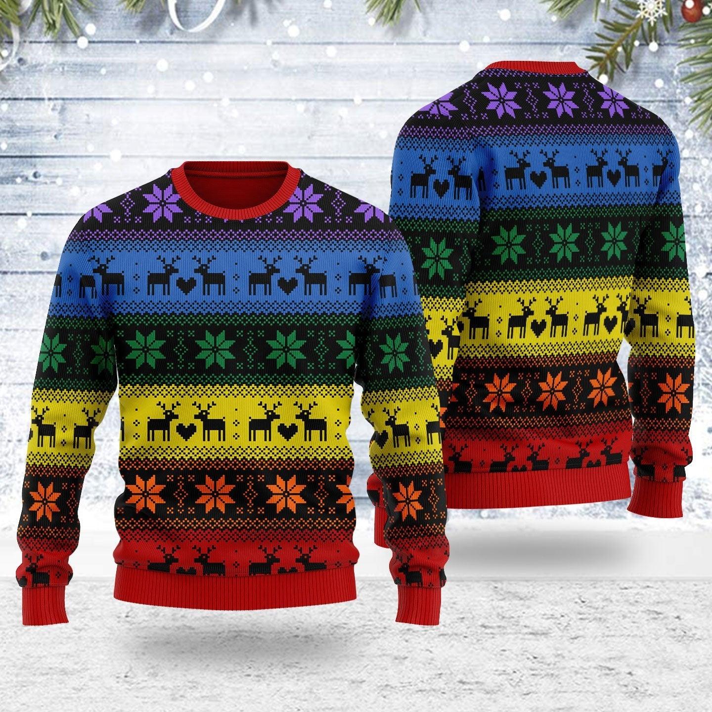 Rainbow Deer LGBT Ugly Christmas Sweater - DucG