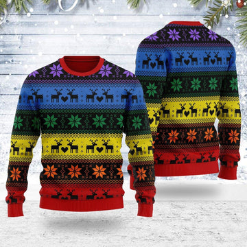 Rainbow Deer LGBT Ugly Christmas Sweater - DucG