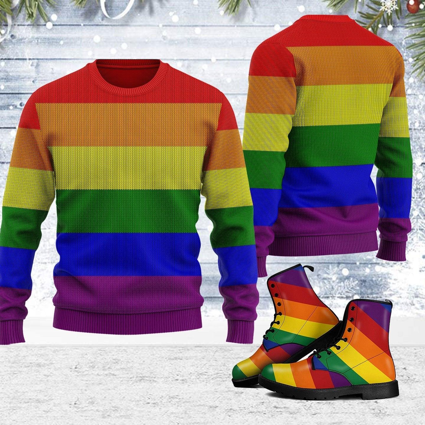 Rainbow Flag LGBTQ+ Ugly Christmas Sweater - DucG