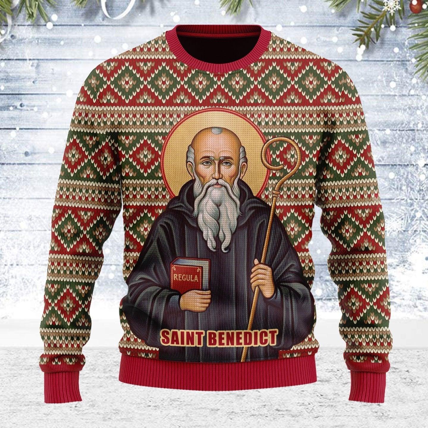 Saint Benedict Ugly Christmas Sweater - DucG