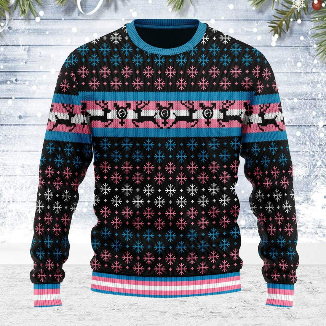 Transgender Pride Flag Ugly Christmas Sweater - DucG