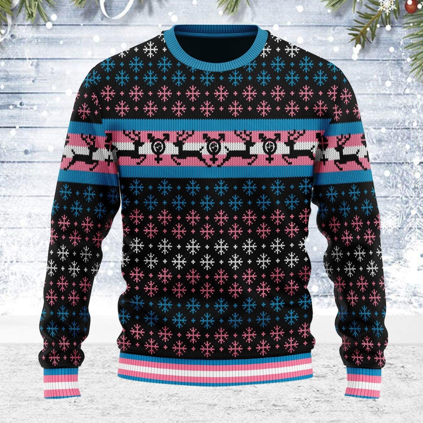 Transgender Pride Flag Ugly Christmas Sweater - DucG
