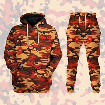 CustomsPig Flecktarn Red Brown German World War II Camouflage Patterns Costumes Hoodie Sweatshirt T-Shirt Tracksuit
