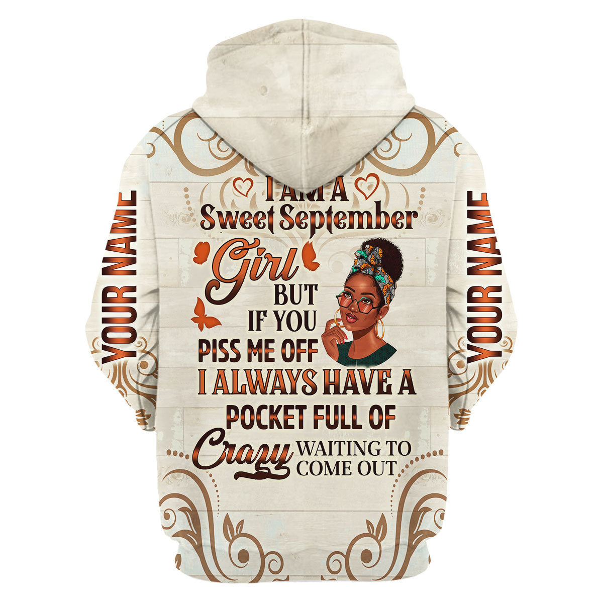 CustomsPig Personalized Zip Hoodie I'm A Sweet September Girl All Over Printed