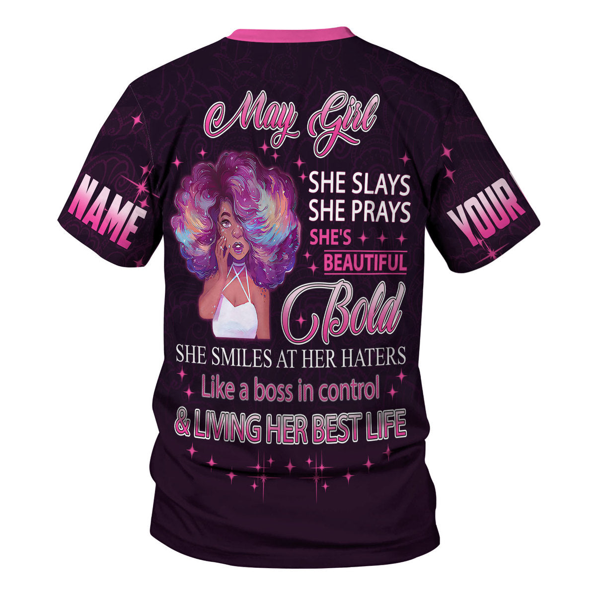 CustomsPig Personalized T-Shirt May Girl She's Beautiful Bold All Over Printed
