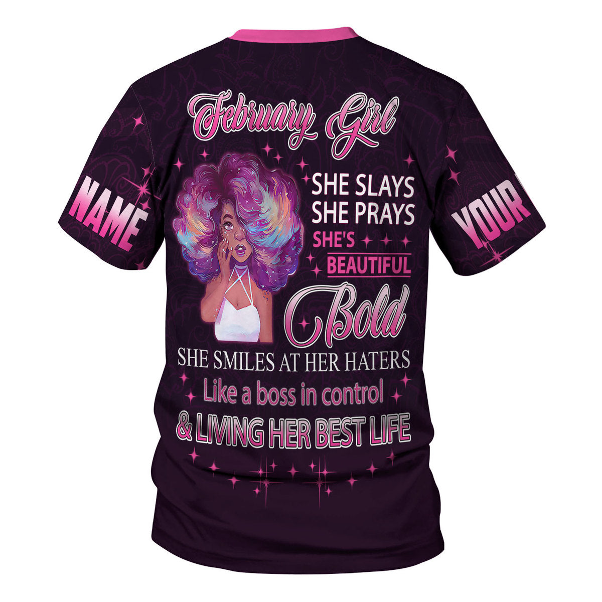 CustomsPig Personalized Tops February Girl She's Beautiful Bold All Over Printed