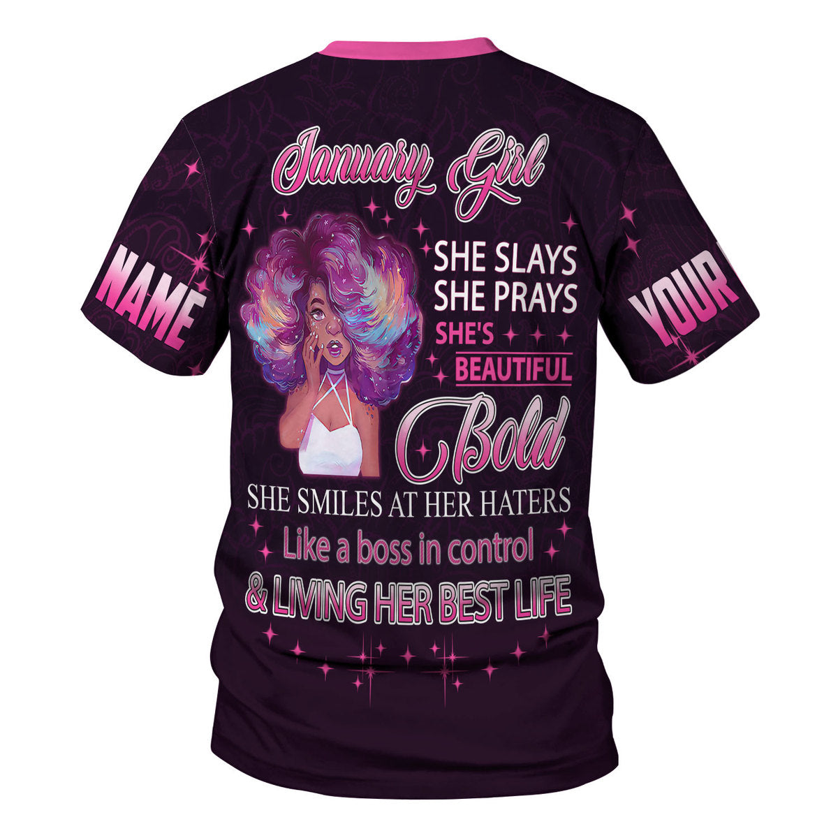 CustomsPig Personalized T-Shirt January Girl She's Beautiful Bold All Over Printed