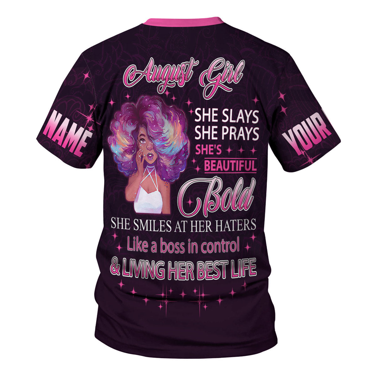 CustomsPig Personalized T-Shirt August Girl She's Beautiful Bold All Over Printed
