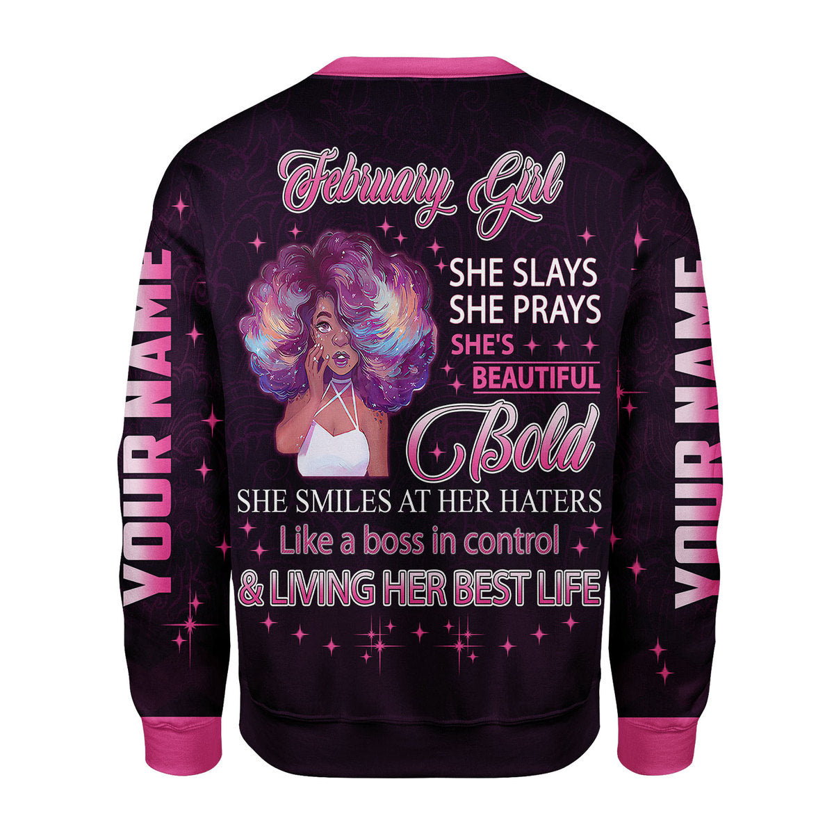 CustomsPig Personalized Ugly Sweater February Girl She's Beautiful Bold All Over Printed