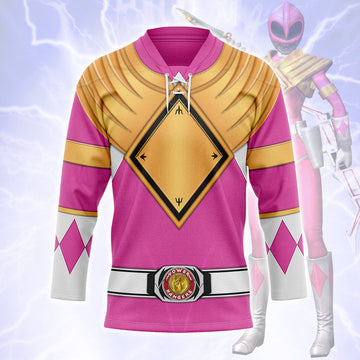 HumansBold Pink Ranger Dragon Shield Hockey Jersey