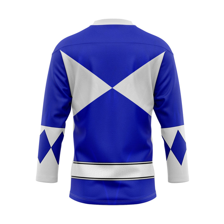 HumansBold Blue Ranger Mighty Morphin Hockey Jersey