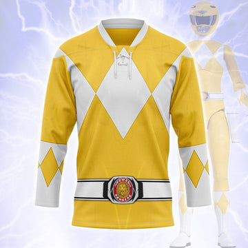 HumansBold Yellow Ranger Mighty Morphin Hockey Jersey