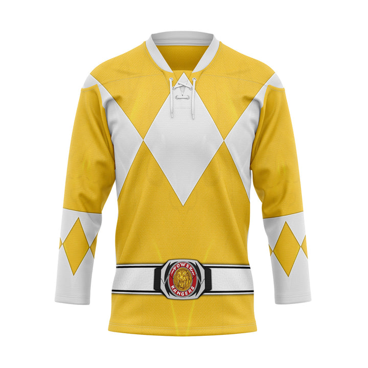 HumansBold Yellow Ranger Mighty Morphin Hockey Jersey