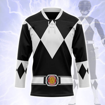 HumansBold Black Ranger Mighty Morphin Hockey Jersey