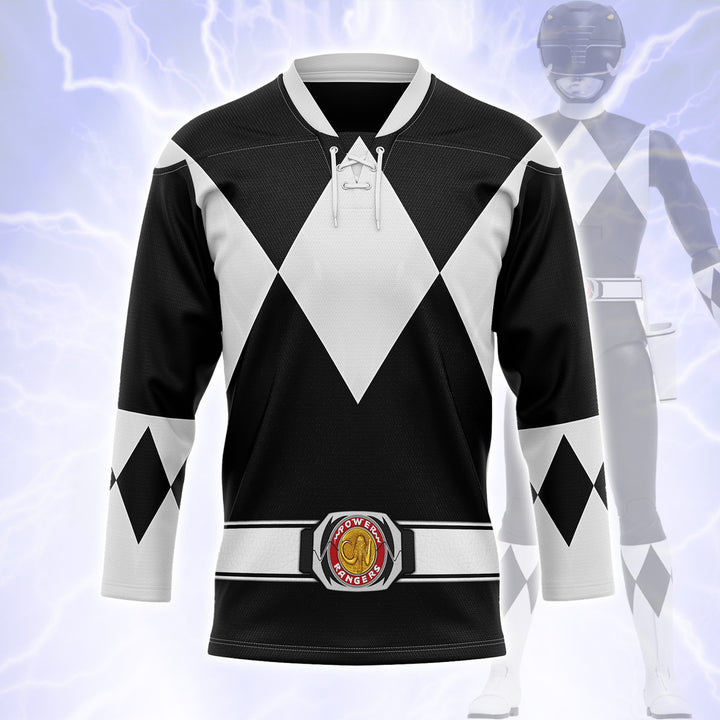 HumansBold Black Ranger Mighty Morphin Hockey Jersey