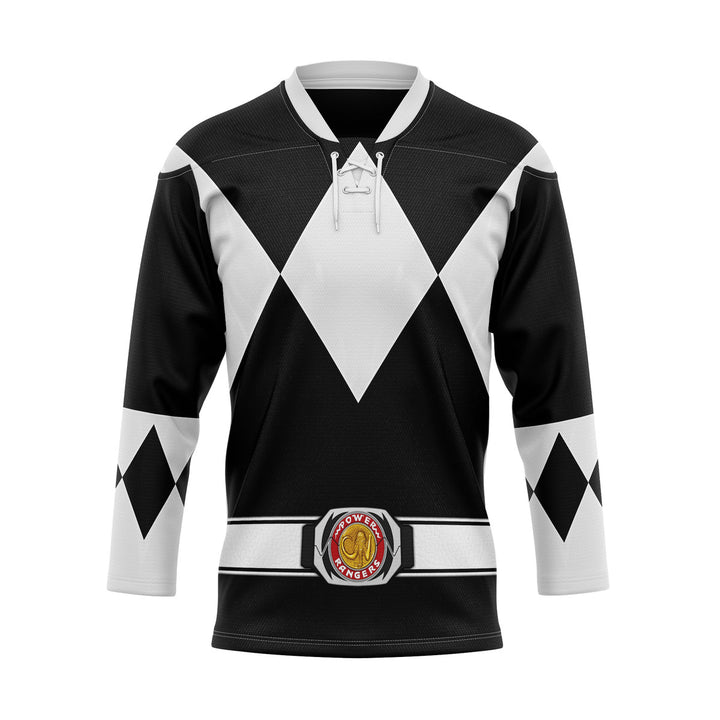 HumansBold Black Ranger Mighty Morphin Hockey Jersey