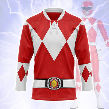 HumansBold Red Ranger Mighty Morphin Hockey Jersey