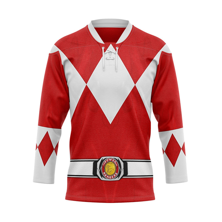 HumansBold Red Ranger Mighty Morphin Hockey Jersey
