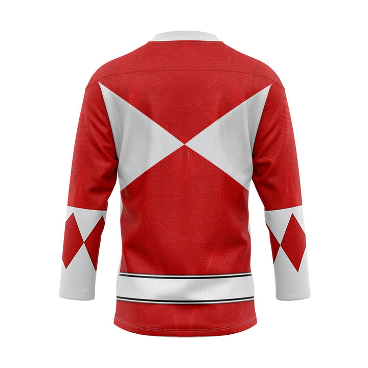 HumansBold Red Ranger Mighty Morphin Hockey Jersey