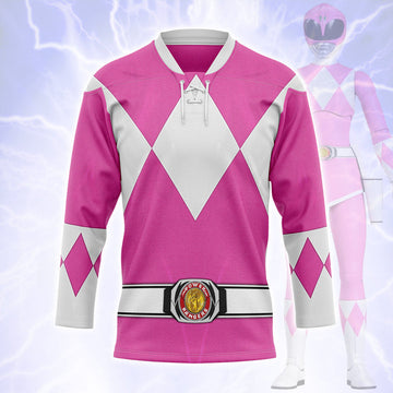 HumansBold Pink Ranger Mighty Morphin Hockey Jersey