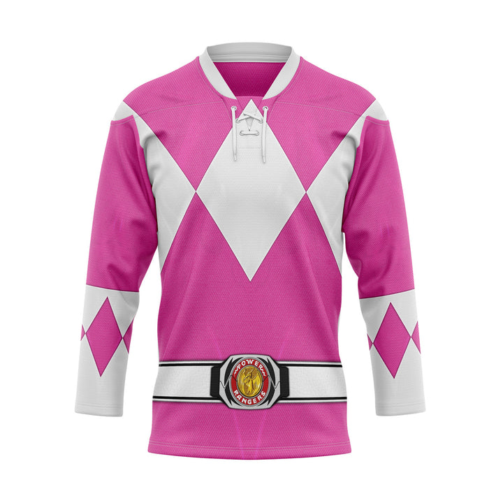 HumansBold Pink Ranger Mighty Morphin Hockey Jersey