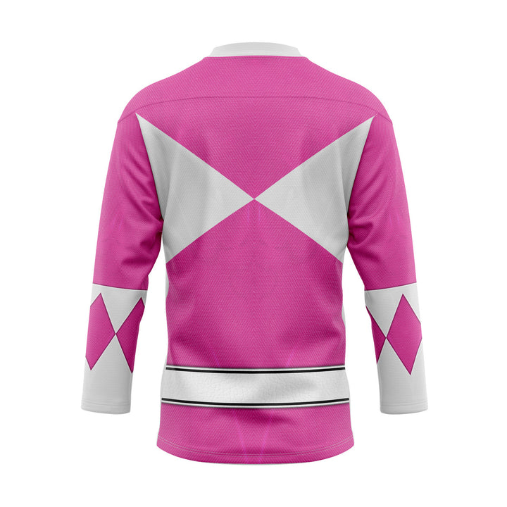 HumansBold Pink Ranger Mighty Morphin Hockey Jersey