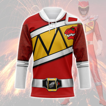 HumansBold Red Power Rangers Dino Charge Hockey Jersey