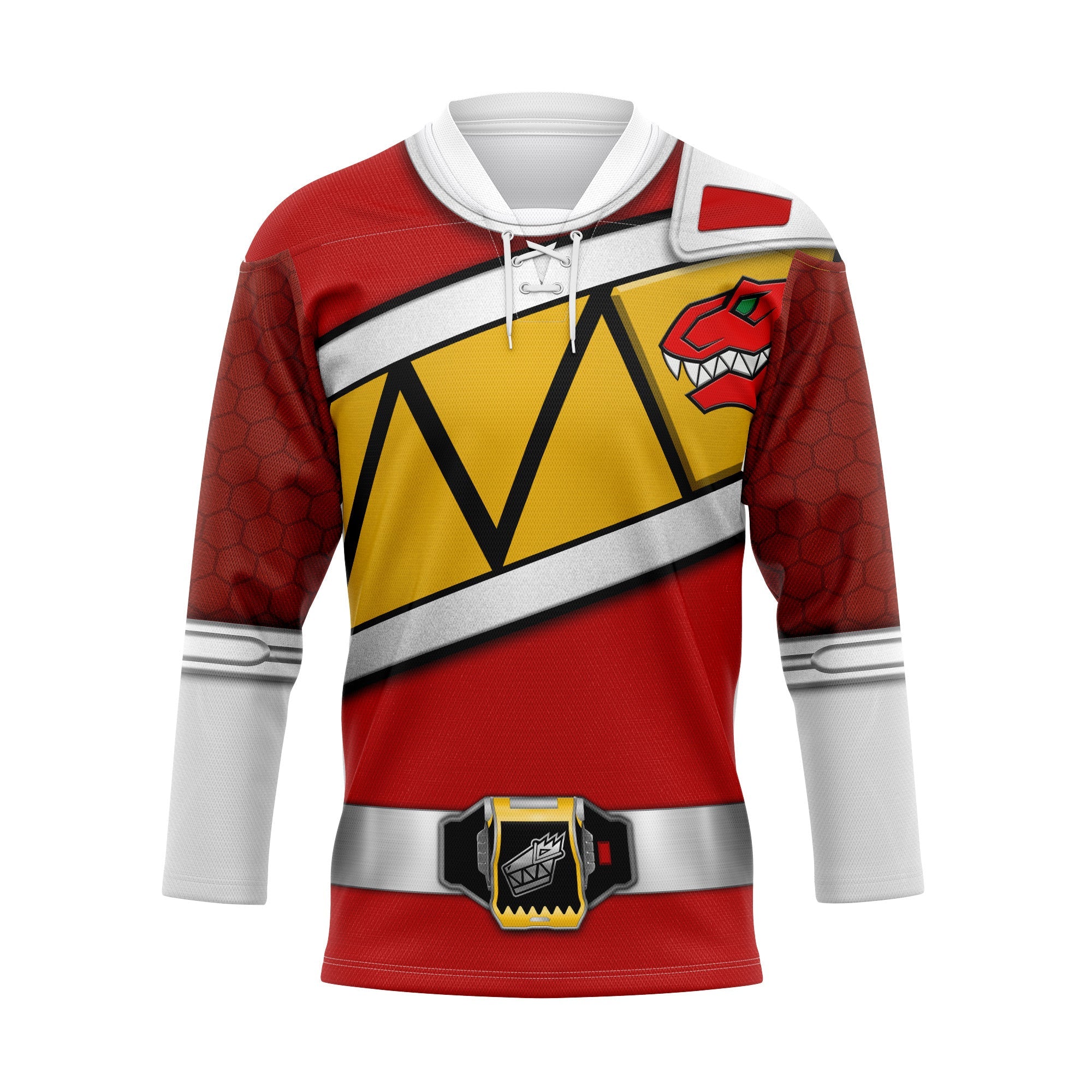 HumansBold Red Power Rangers Dino Charge Hockey Jersey