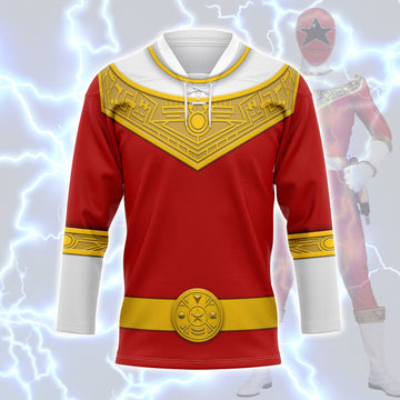HumansBold Red Power Rangers Zeo Hockey Jersey