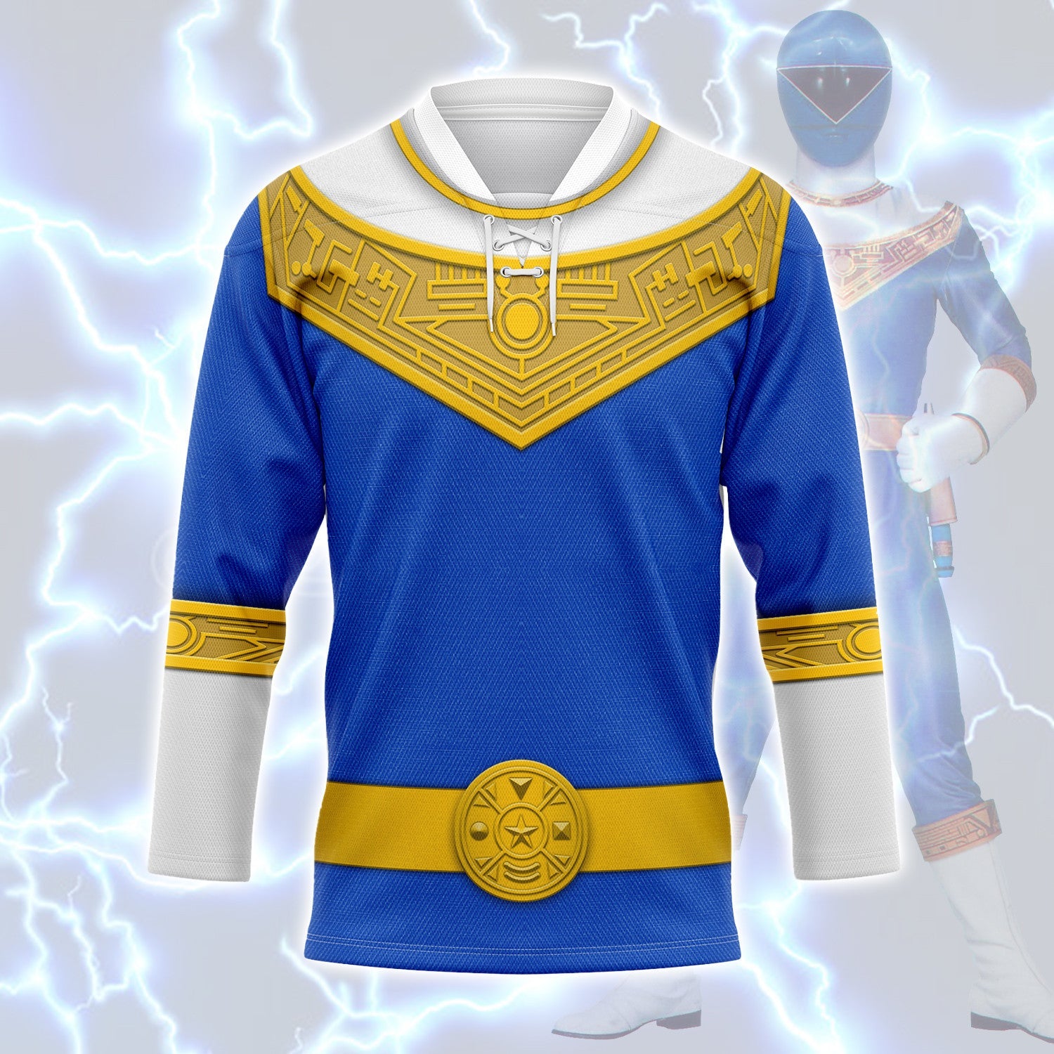 HumansBold Blue Power Rangers Zeo Hockey Jersey