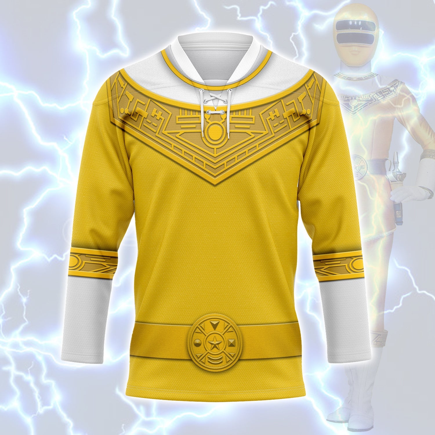 HumansBold Yellow Power Rangers Zeo Hockey Jersey