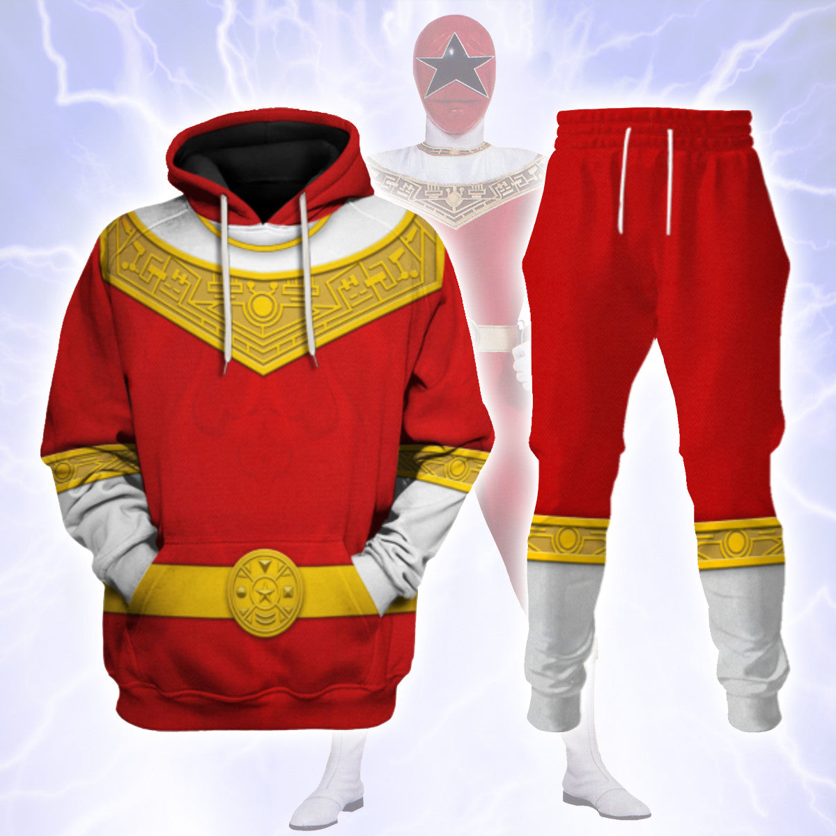 CustomsPig Red Power Rangers Zeo Costumes Hoodie Sweatshirt T-shirt Tracksuit