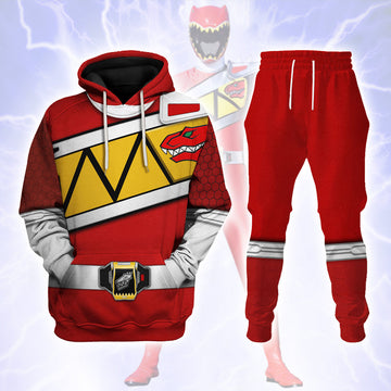 CustomsPig Red Power Rangers Dino Charge Costumes Hoodie Sweatshirt T-shirt Tracksuit