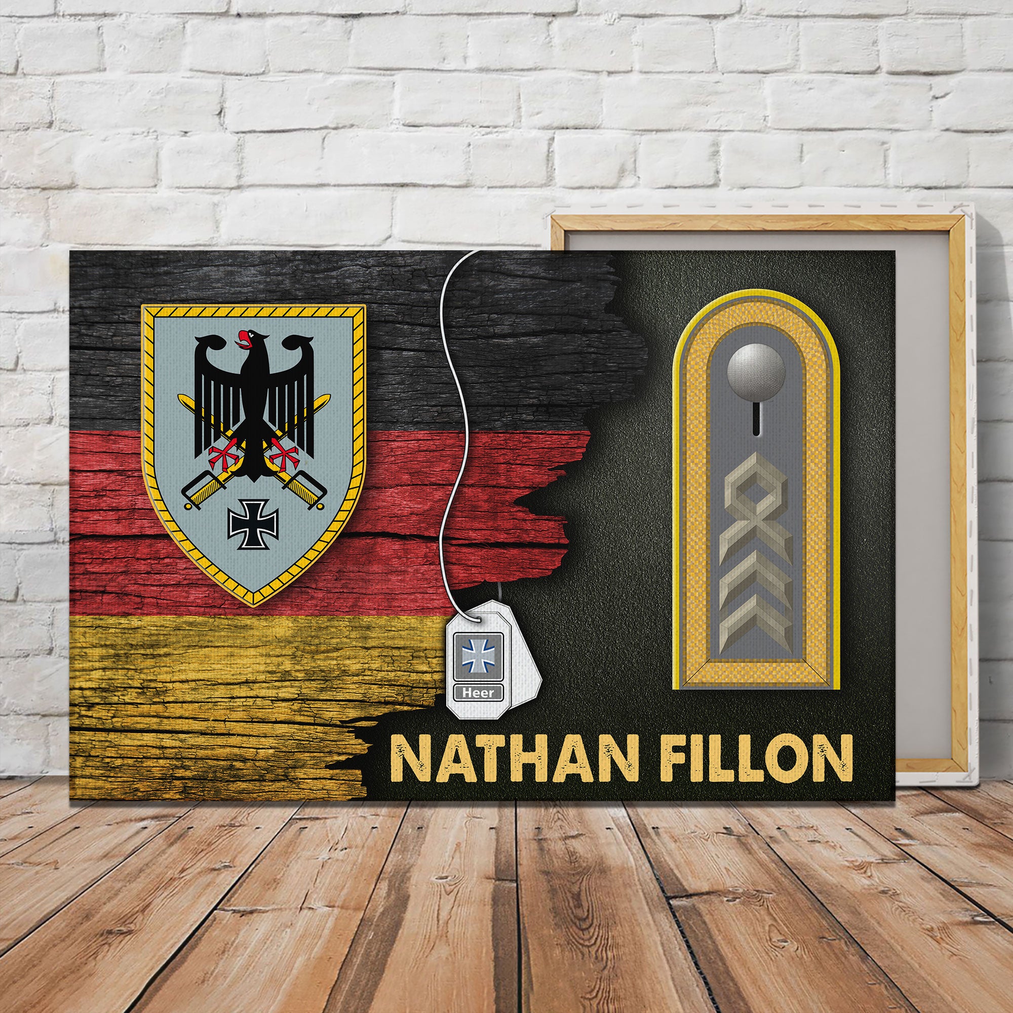 CustomsPig Army Command, German Army - German Coat Of Arms Heer Half Flag With Military Ranks/Insignia Canvas