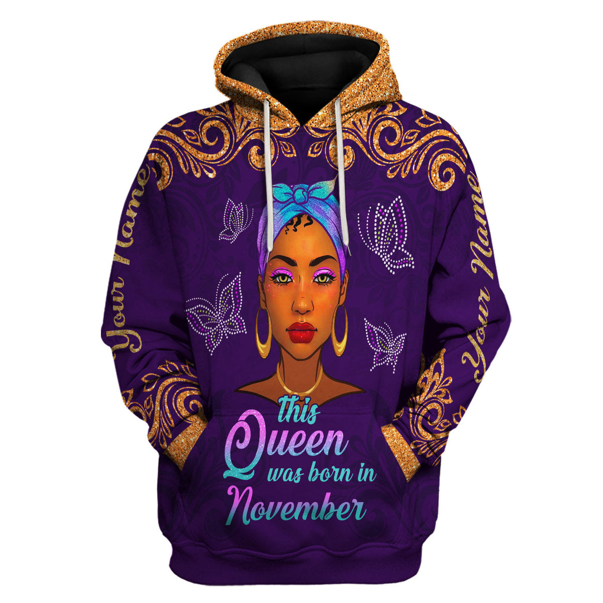 CustomsPig Personalized Hoodie November Queen All Over Printed