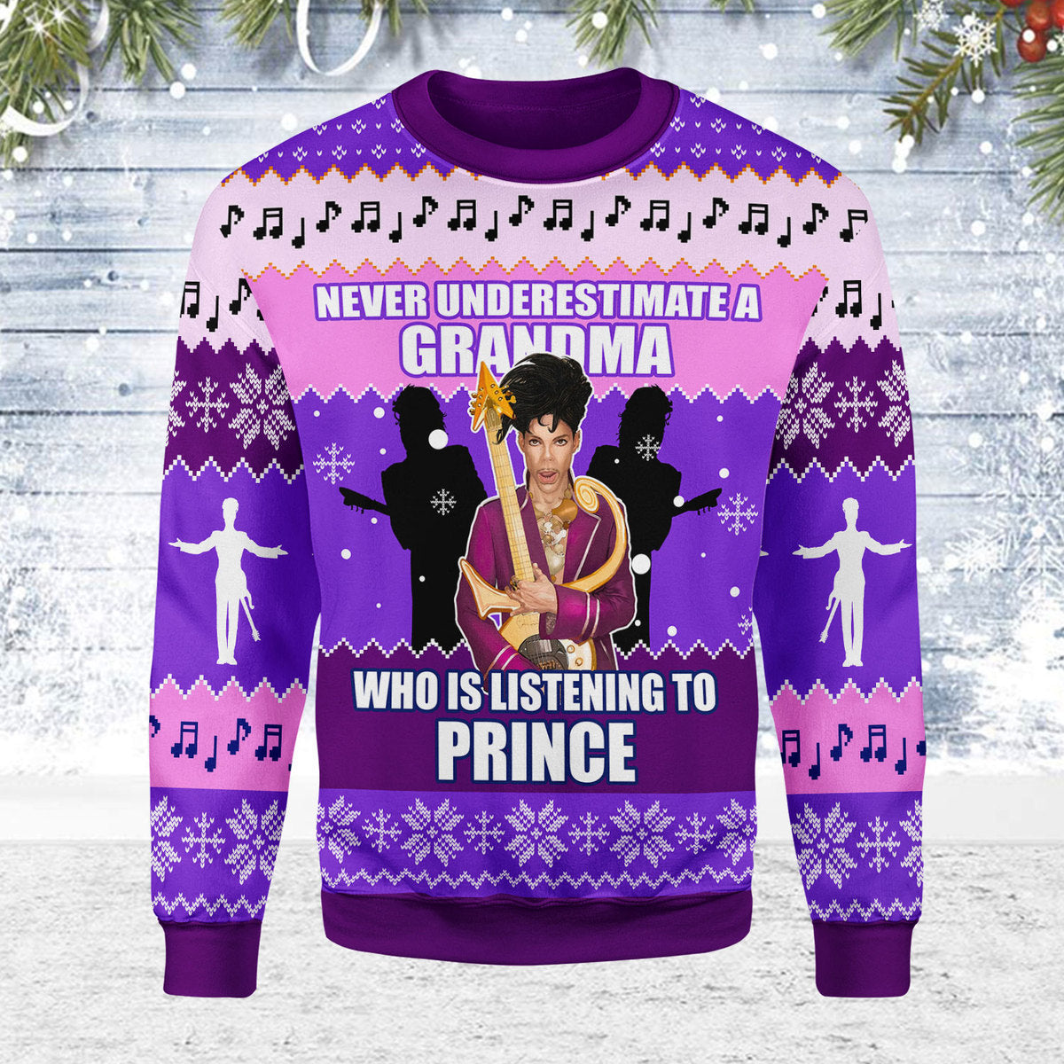 CustomsPig Never Underestimate A Grandma Who Is Listening To Prince Christmas Ugly Sweater
