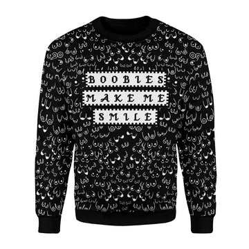 Gearhomies Christmas Unisex Sweater Boobies Make Me Smile Ugly Christmas 3D Apparel