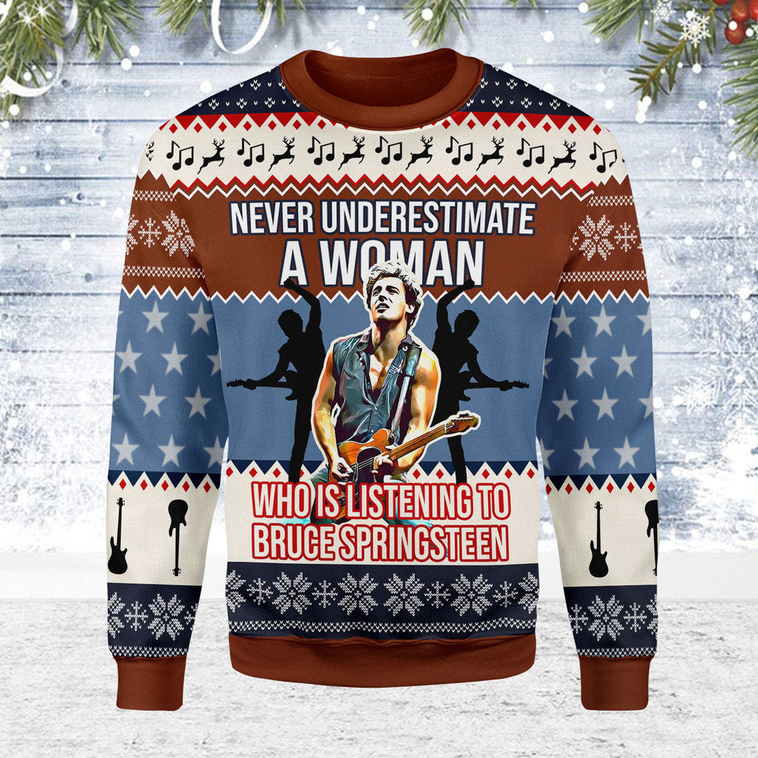 Never Underestimate A Grandma Who Is Listening To Bruce Springsteen Christmas Ugly Sweater