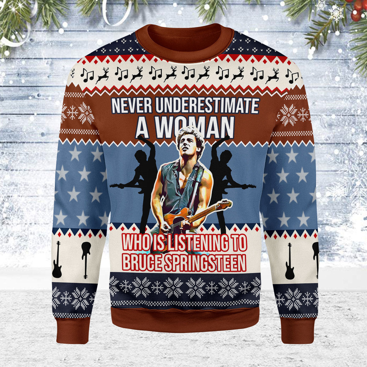 Never Underestimate A Grandma Who Is Listening To Bruce Springsteen Christmas Ugly Sweater