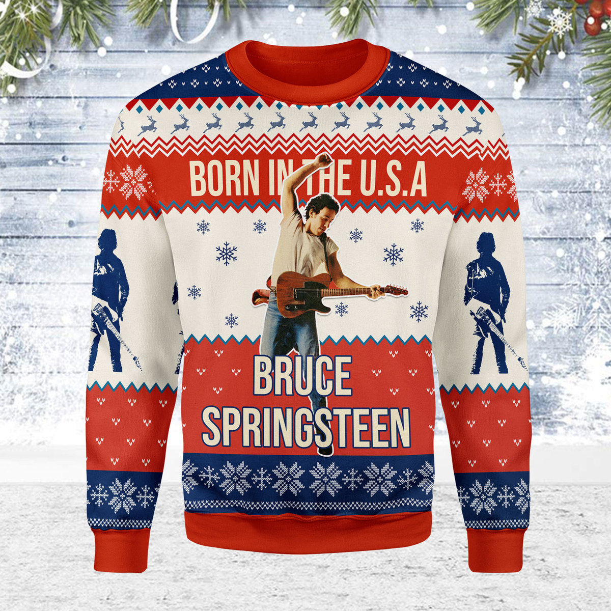 CustomsPig Born in the USA Tour Bruce Springsteen Streetband Christmas Ugly Sweater