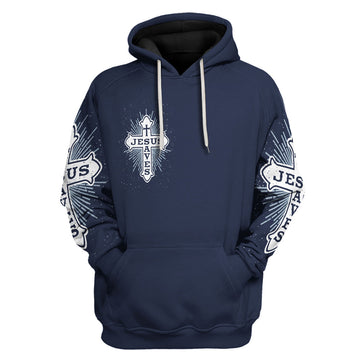 Customspig Tops Pullover Sweatshirt Sweatshirt Jesus Saves Cross On Navy Blue 3D Apparel