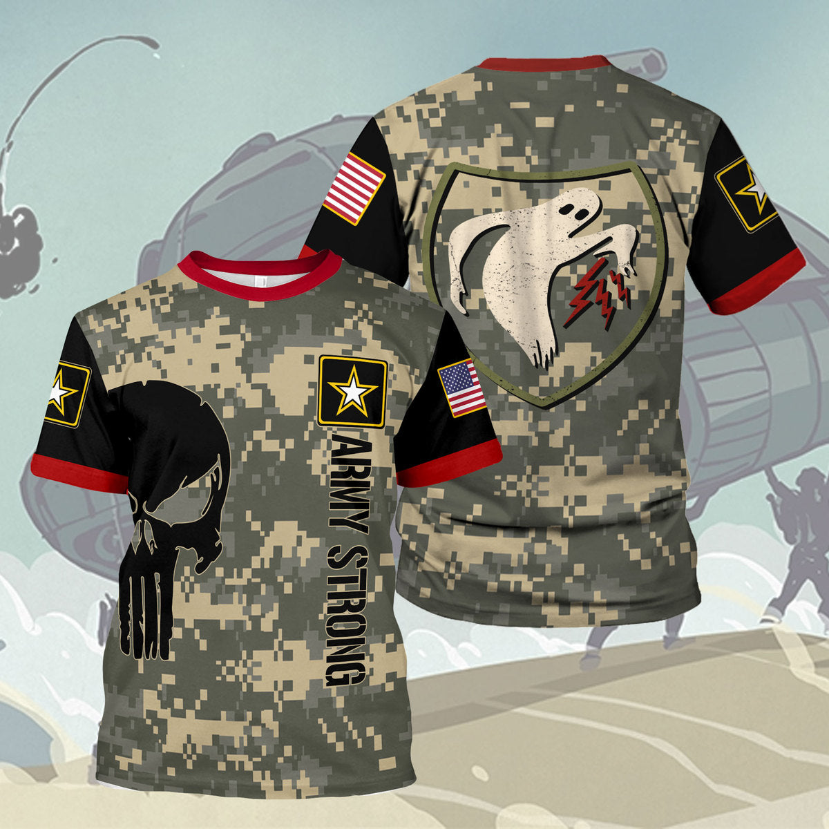 Customspig T-shirt US Army Jobs With Benefits Near Me Vintage Ghost Army WW2 Allied Unit 3D Apparel