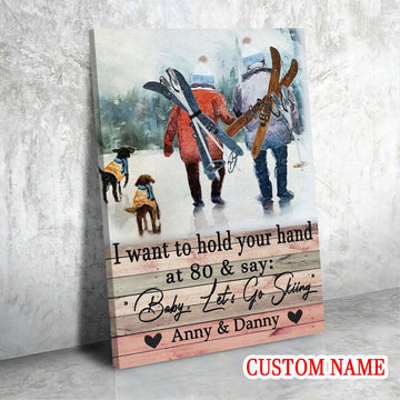 Personalized Canvas  I Want To Hold Your Hand Skiing