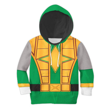 CustomsPig Power Rangers Ninja Storm Green Samurai Ranger Costumes Hoodie Sweatshirt T-shirt Kid Tops