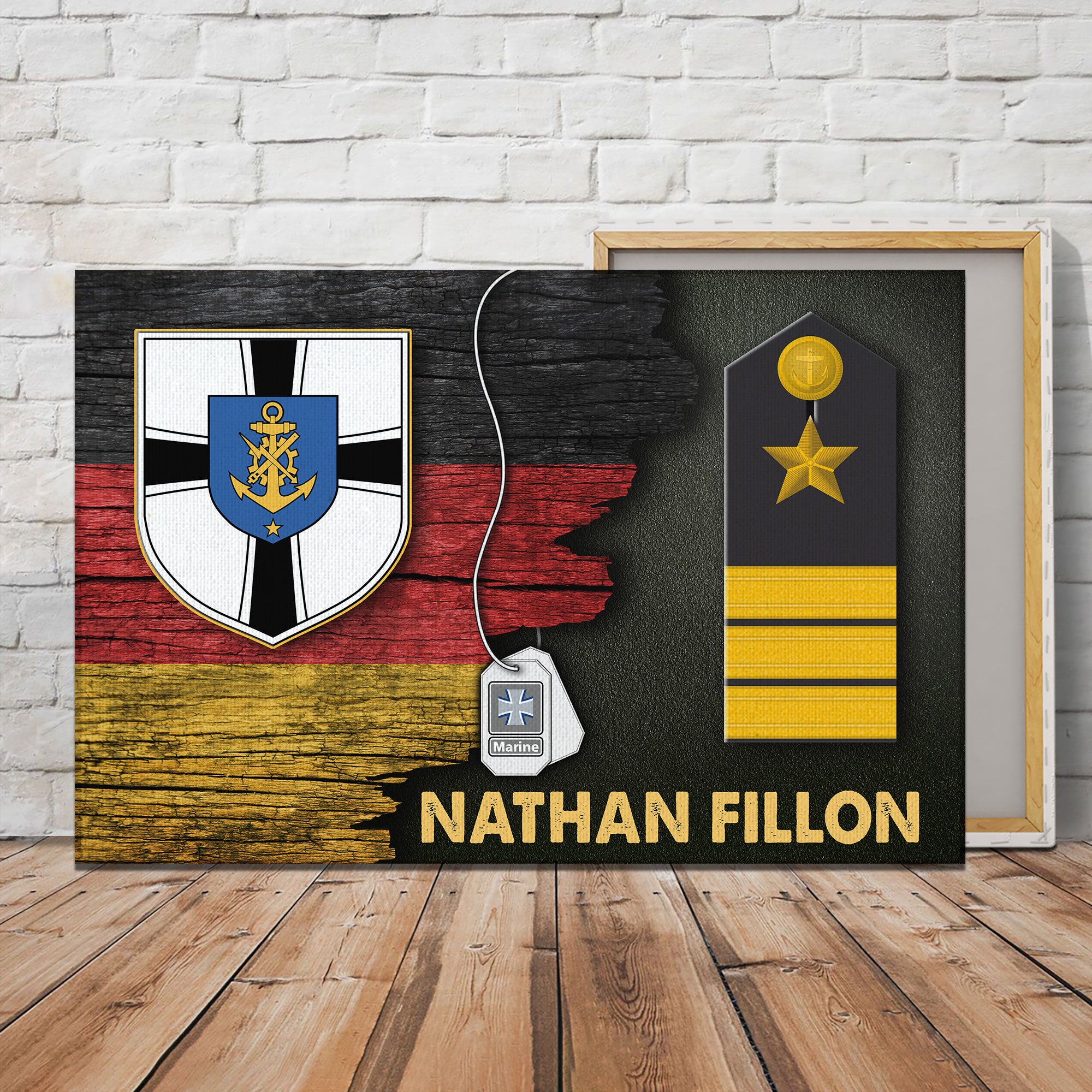 Personalized Name and Ranks- Naval Support Command Germany Half Flag With Military Ranks/Insignia Canvas