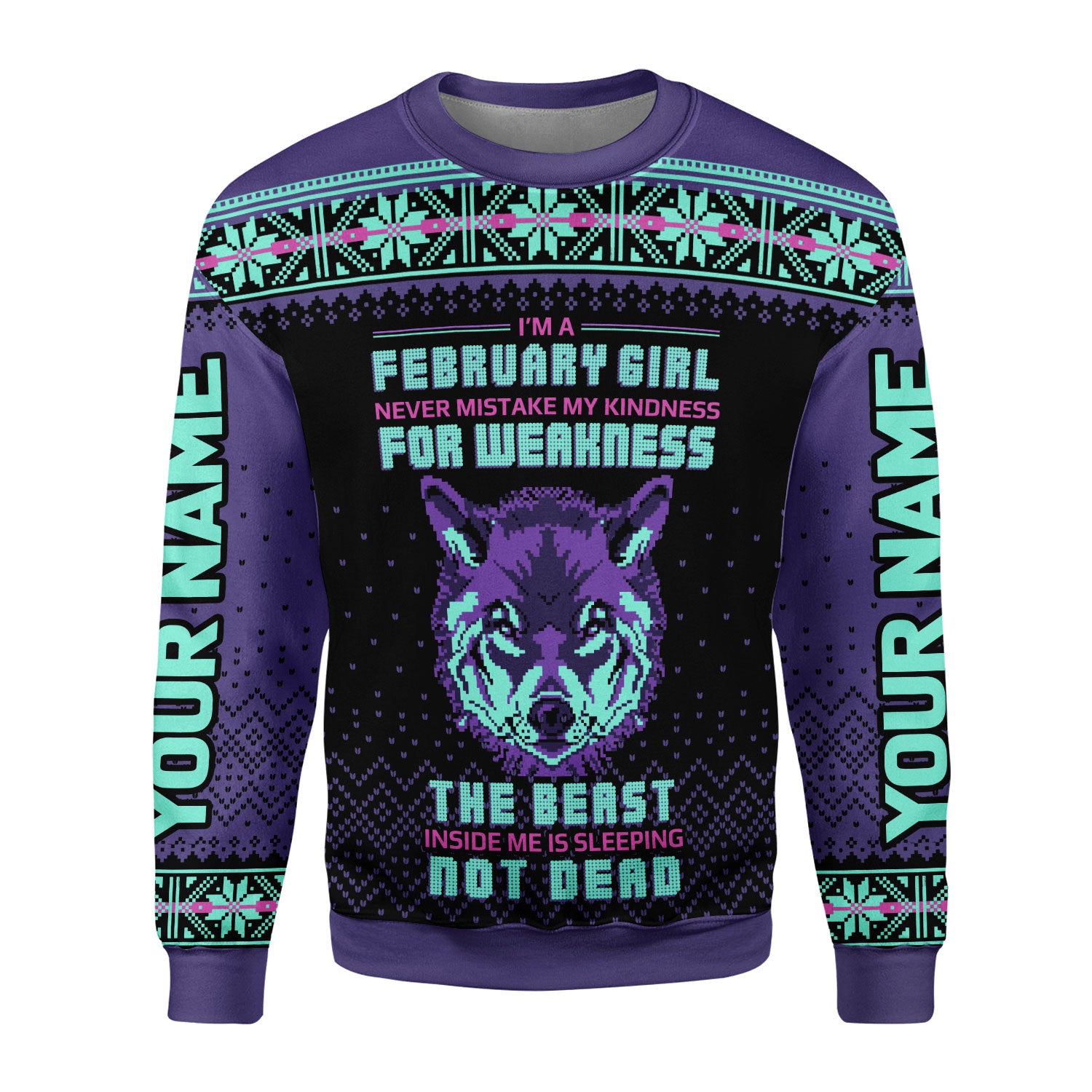 CustomsPig Personalized Ugly Sweater February Girl All Over Printed