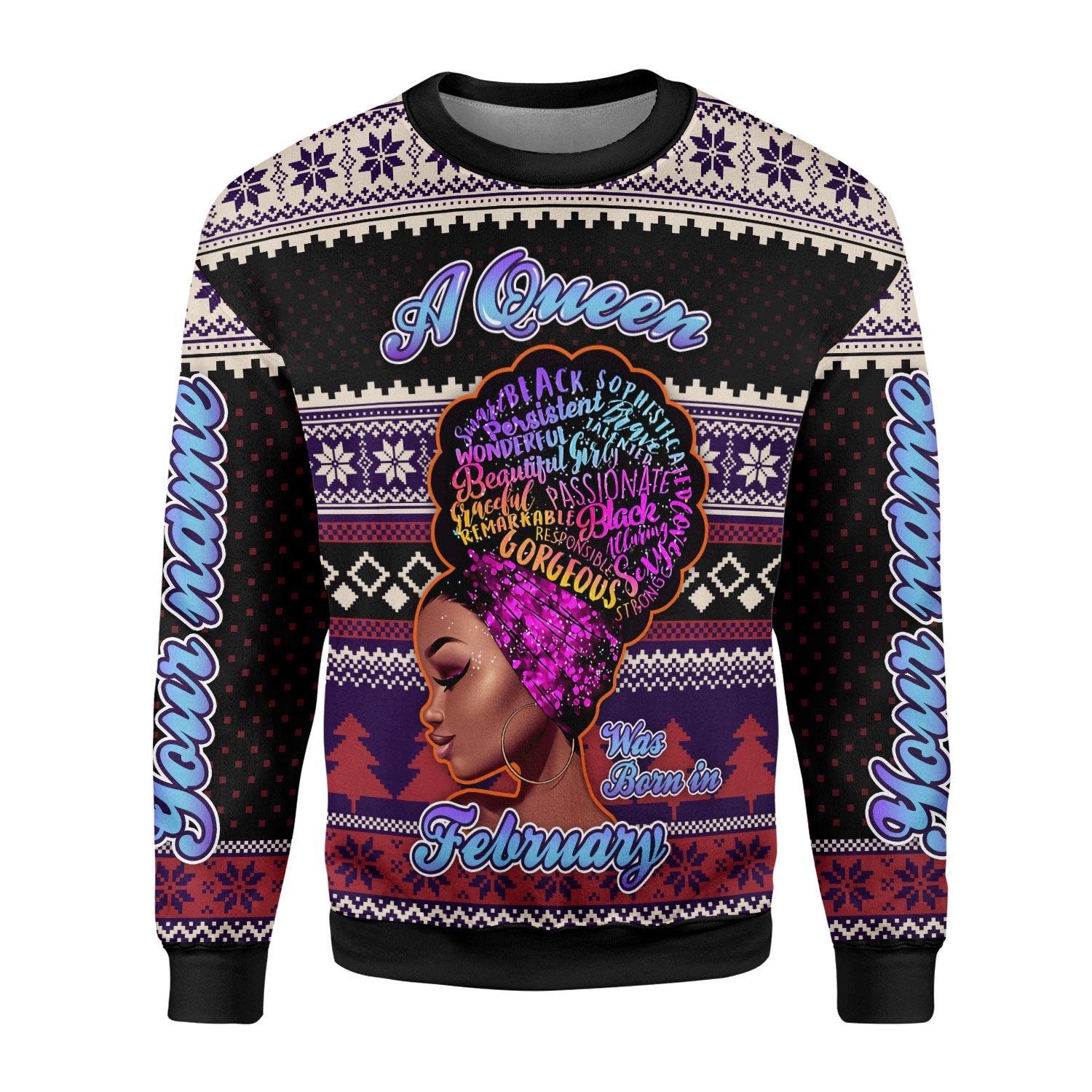CustomsPig Personalized Ugly Sweater February Queen All Over Printed