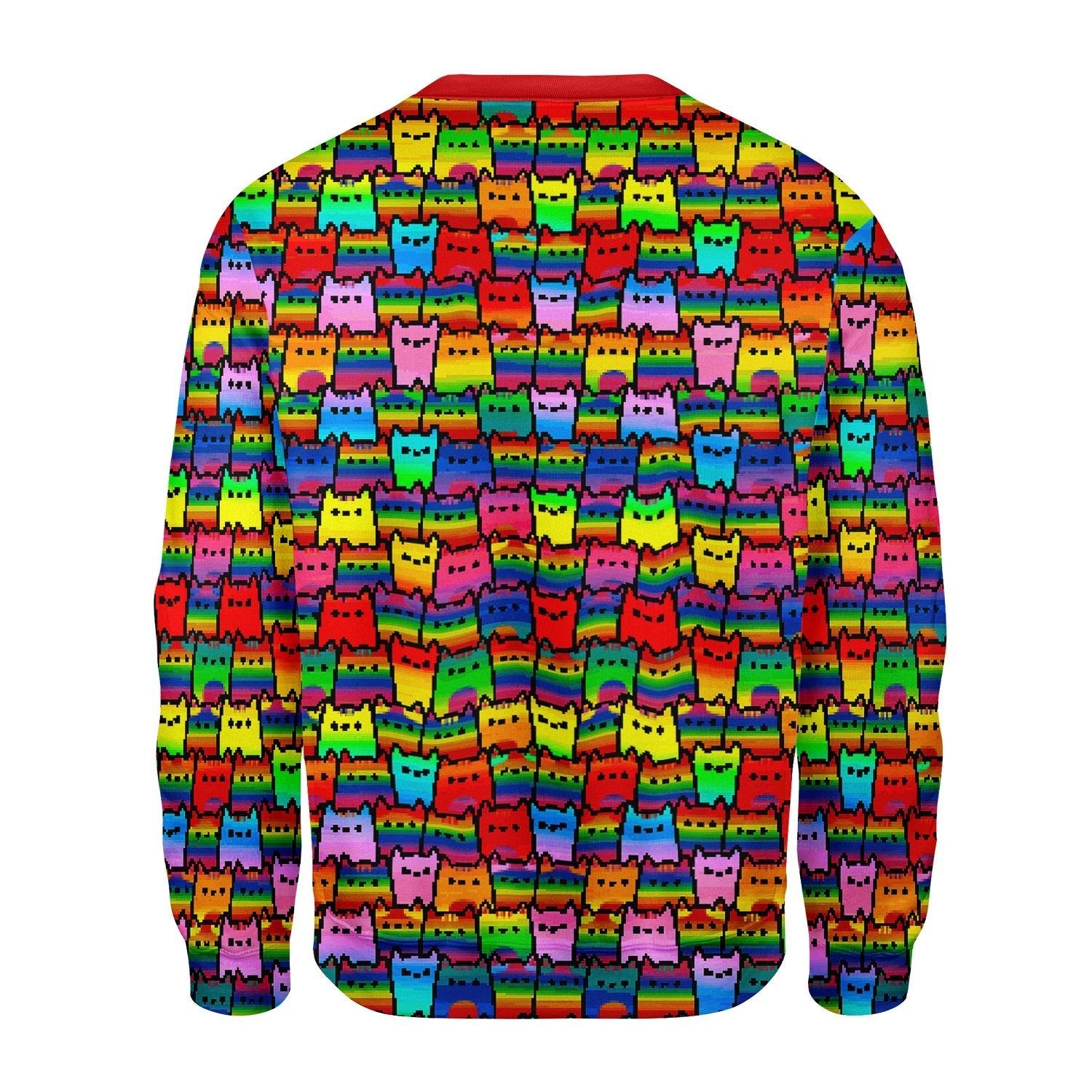 Gearhomies Christmas Unisex Sweater LGBTQ+ Rainbow Flag Cat 3D Apparel