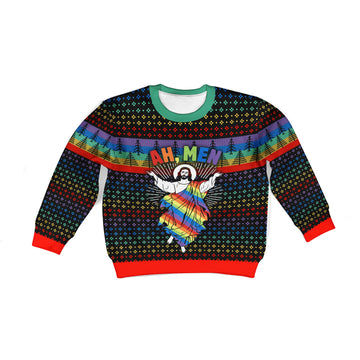 Customspig Kid Christmas Sweater Jesus Ah Men LGBTQ+ 3D Apparel
